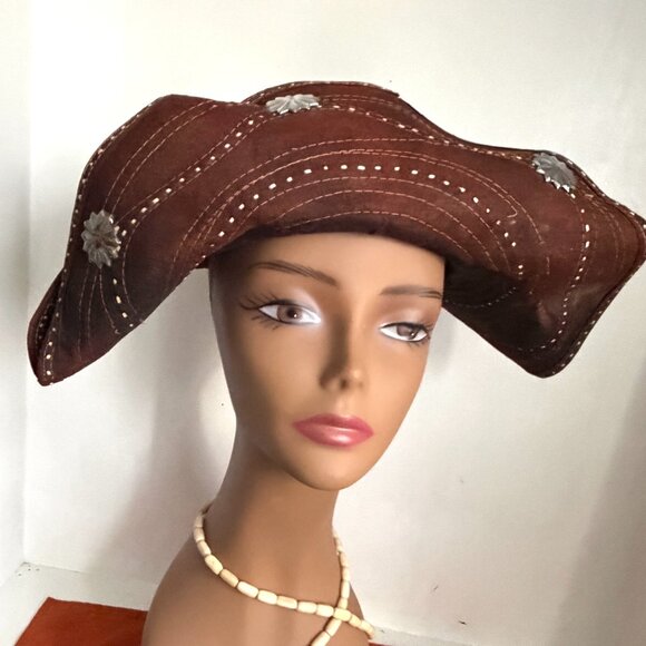 Vintage Tricorn Mexican Charro Silver Concho Western Hat Distressed Unisex - Picture 1 of 10